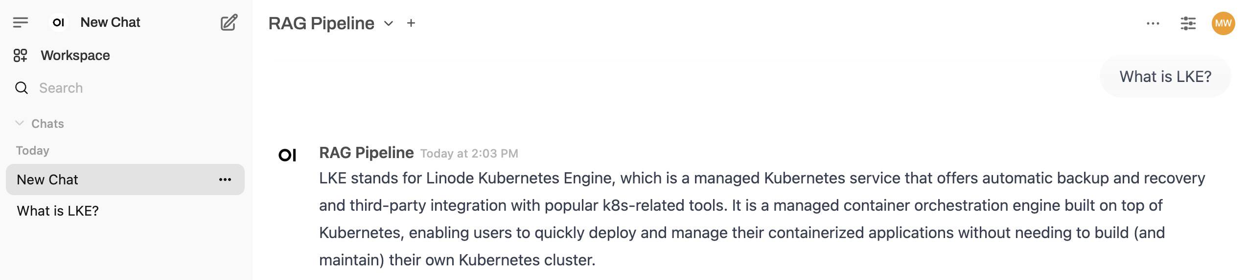 Screenshot of a RAG Pipeline query in Open WebUI